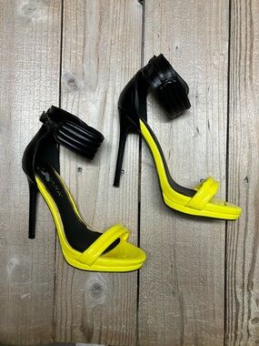 Liliana Black and Yellow High Heel Ankle-Strap Sandals